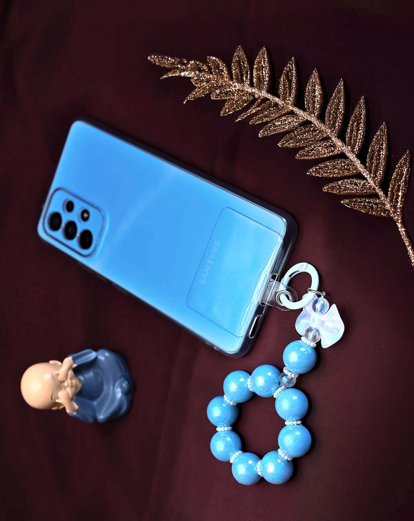 BLUE Elegant Electroplated Beaded Bow Car Keychain Phone Charm