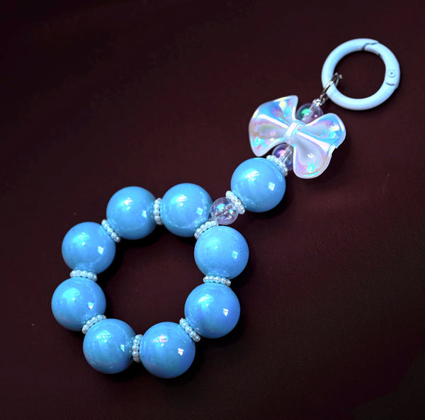 BLUE Elegant Electroplated Beaded Bow Car Keychain Phone Charm