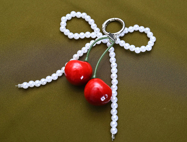 Lace Bowknot Keychain Hanging Cherry Pendant Keyring Backpack